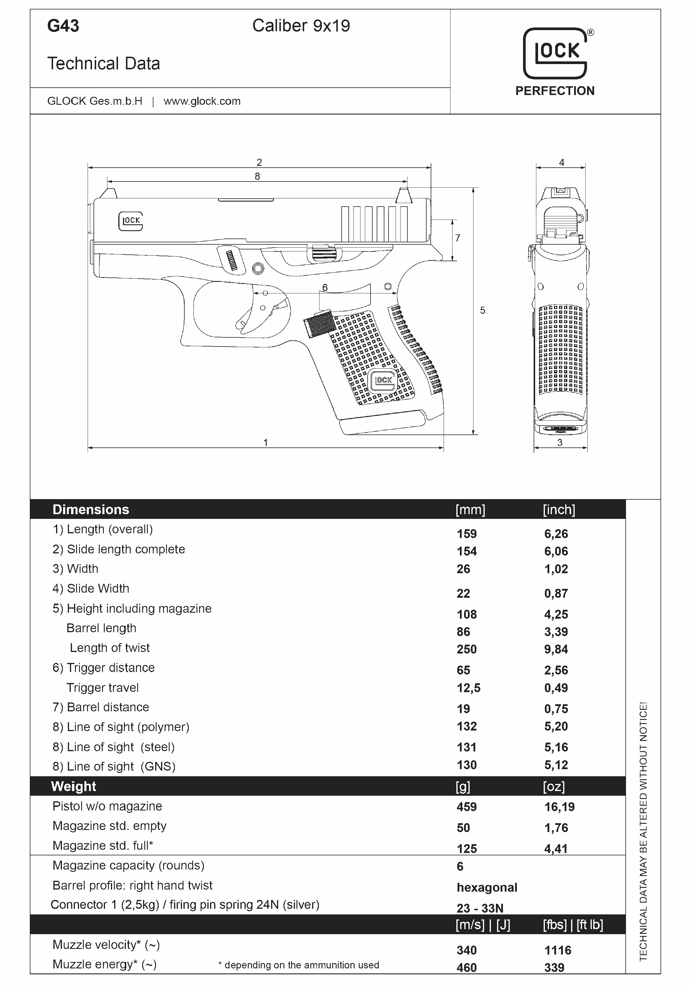 Glock-Single-Stack-9mm-G43-Technical-Data
